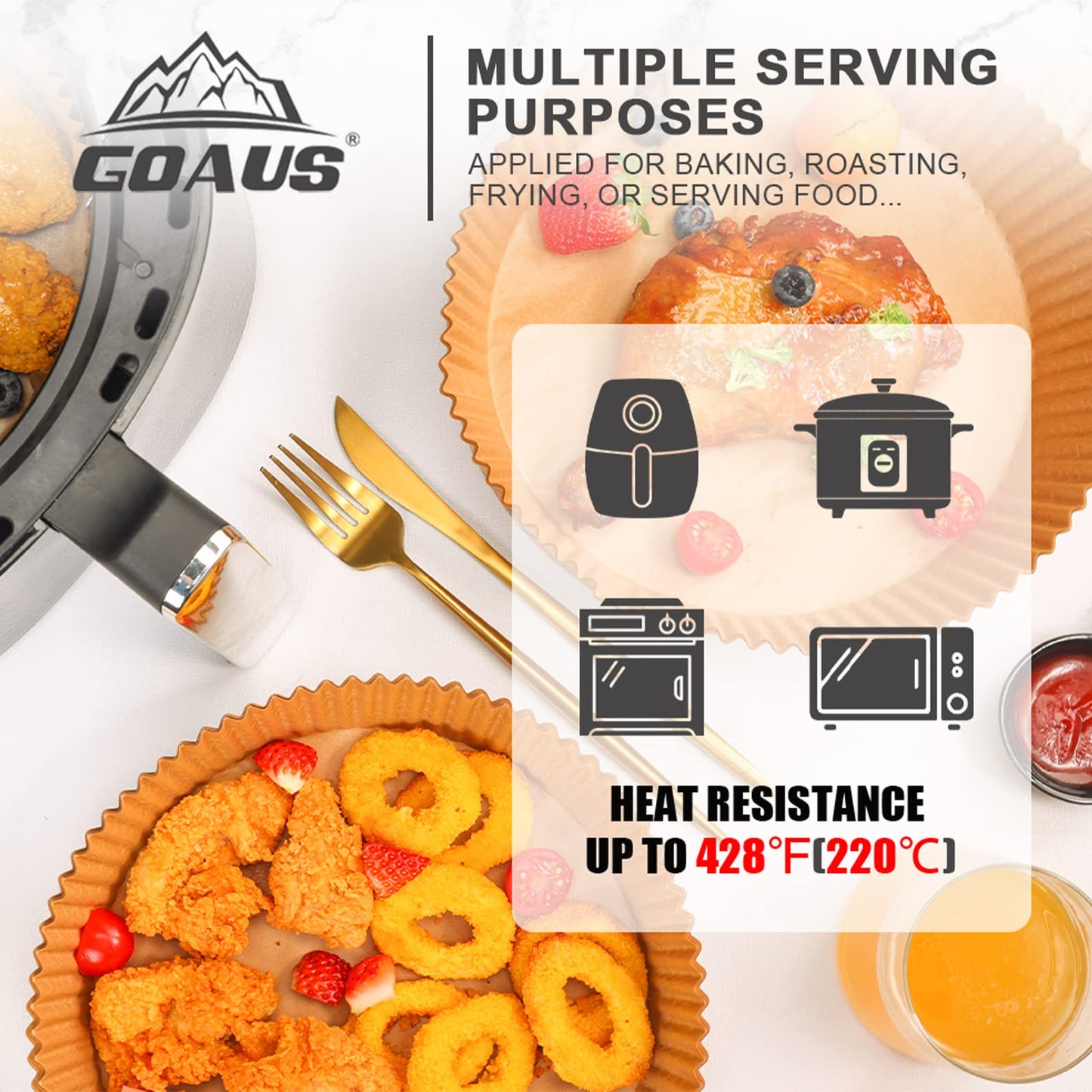 GOAUS Air Fryer 100 Pcs Round Paper Liners Disposable for 2 to 5 Qt Basket, 6.3 inch Unbleached Non-stick Parchment Paper