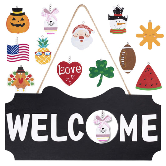 GOAUS Interchangeable Welcome Sign for Front Door Decor Front Porch Decor,Welcome Home Decorations,Door Hanging Wood Plaque for Fall Halloween Thanksgiving Christmas Home Farmhouse Decor