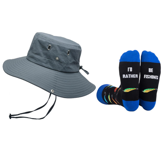 GOAUS Fishing Gifts for Men, Funny Hat and Novelty Socks,Valentines Day Gifts for Him Boys Husband Dad Grandpa