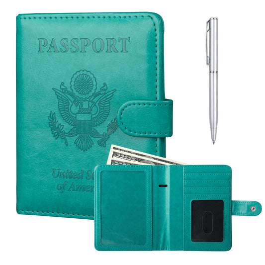 GOAUS Passport Holder with Money Pocket and Card Slots, Men Women Passport Wallet, RFID Blocking Passport Cover, Passport Book Case Turquoise