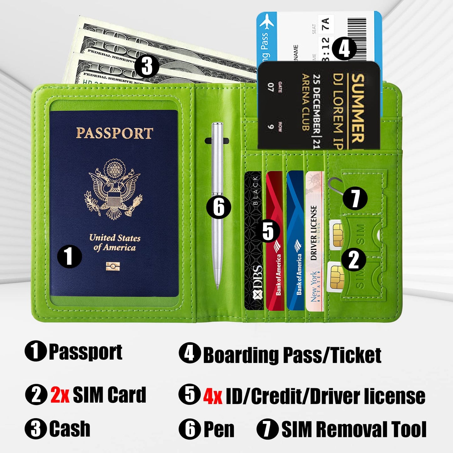 GOAUS Passport Holder with Money Pocket and Card Slots, Men Women Passport Wallet, RFID Blocking Passport Cover, Passport Book Case Green