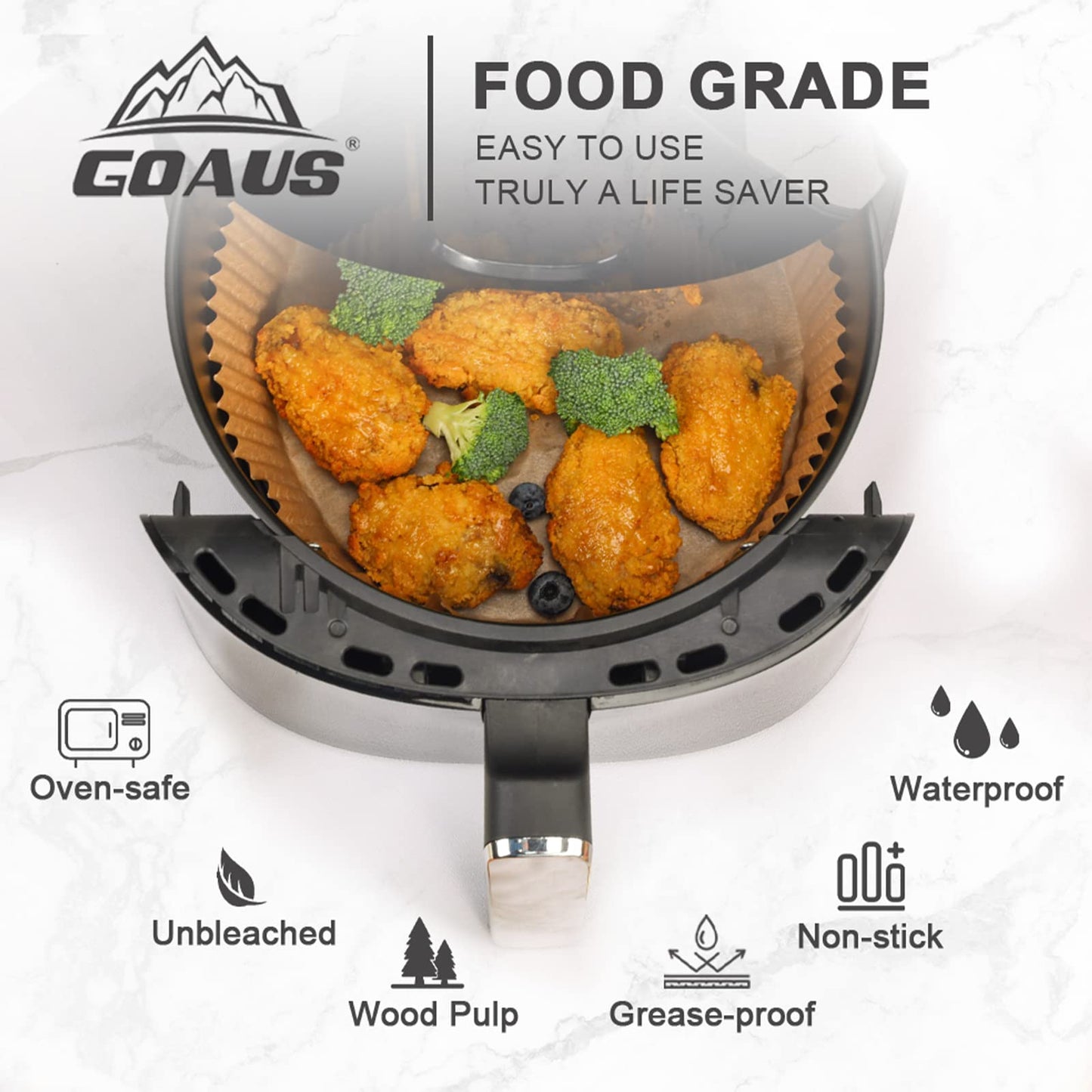 GOAUS Air Fryer 100 Pcs Round Paper Liners Disposable for 2 to 5 Qt Basket, 6.3 inch Unbleached Non-stick Parchment Paper