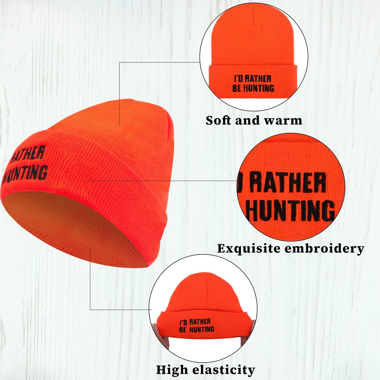 I’d Rather Be Hunting Beanie Hat for Men, Unique Gifts Stocking Stuffers for Father Dad Boys Grandpa Orange