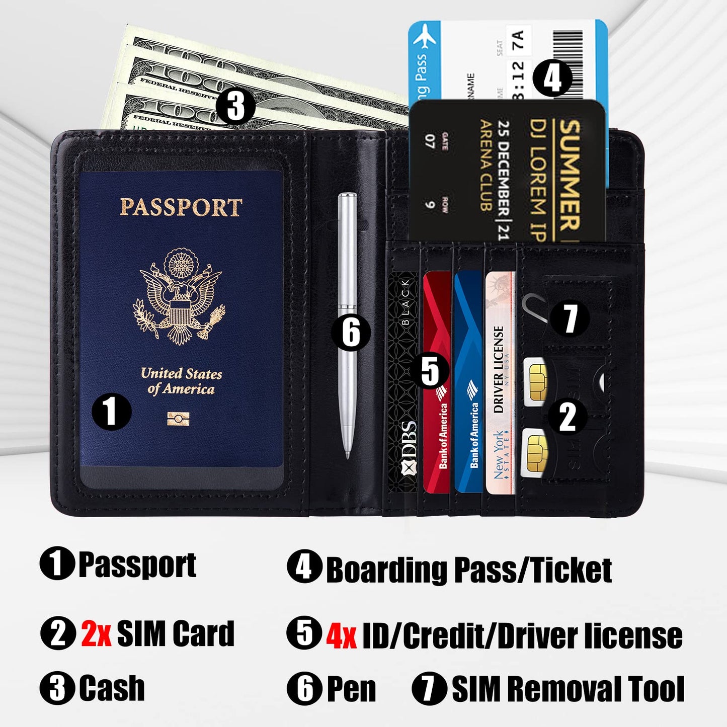 GOAUS Passport Holder with Money Pocket and Card Slots, Men Women Passport Wallet, RFID Blocking Passport Cover, Passport Book Case Black