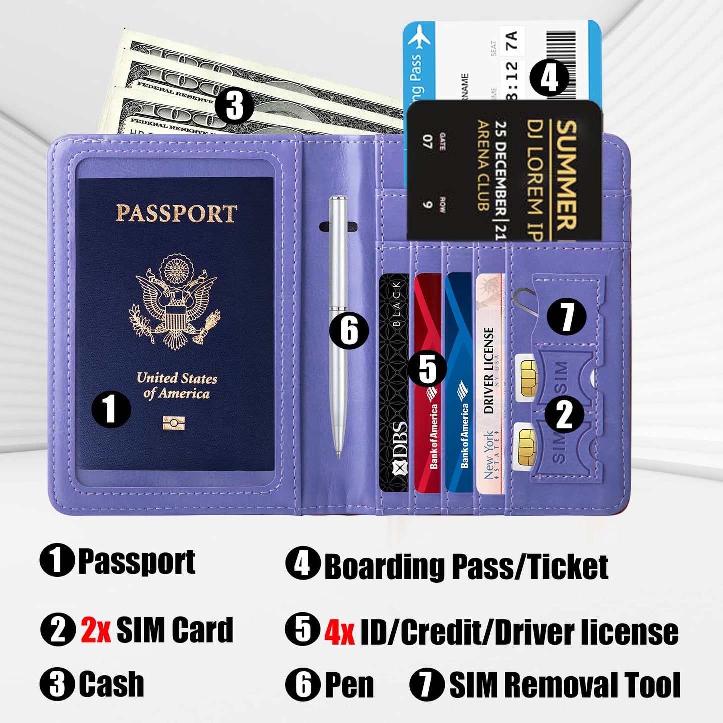 GOAUS Passport Holder with Money Pocket and Card Slots, Men Women Passport Wallet, RFID Blocking Passport Cover, Passport Book Case Purple