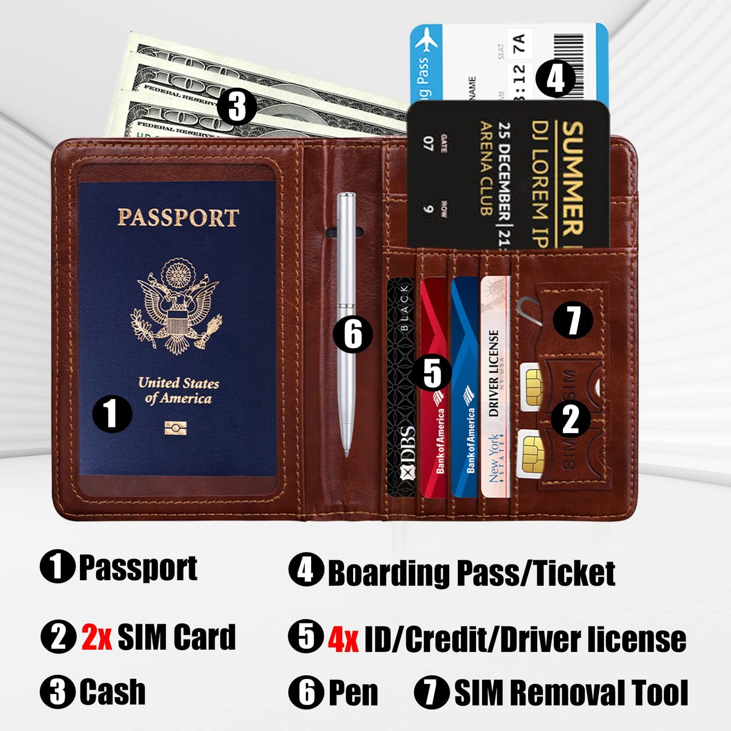 GOAUS Passport Holder with Money Pocket and Card Slots, Men Women Passport Wallet, RFID Blocking Passport Cover, Passport Book Case Brown