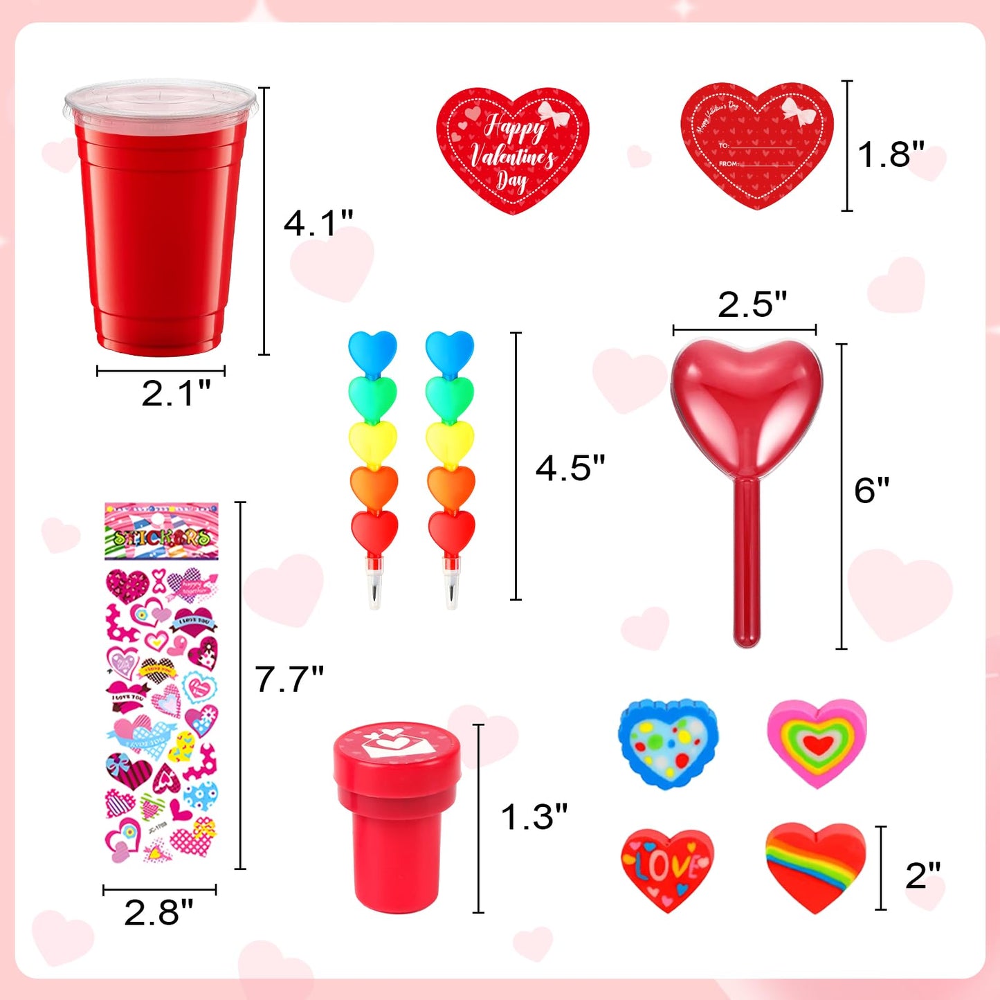 GOAUS Valentines Day Gifts for Kids Classroom 28 Pack, Valentines Exchange Cards Heart Shaped Box Pencils Erasers School Stationery Set, Class Prizes Goodie Bags Party Favor Supplies