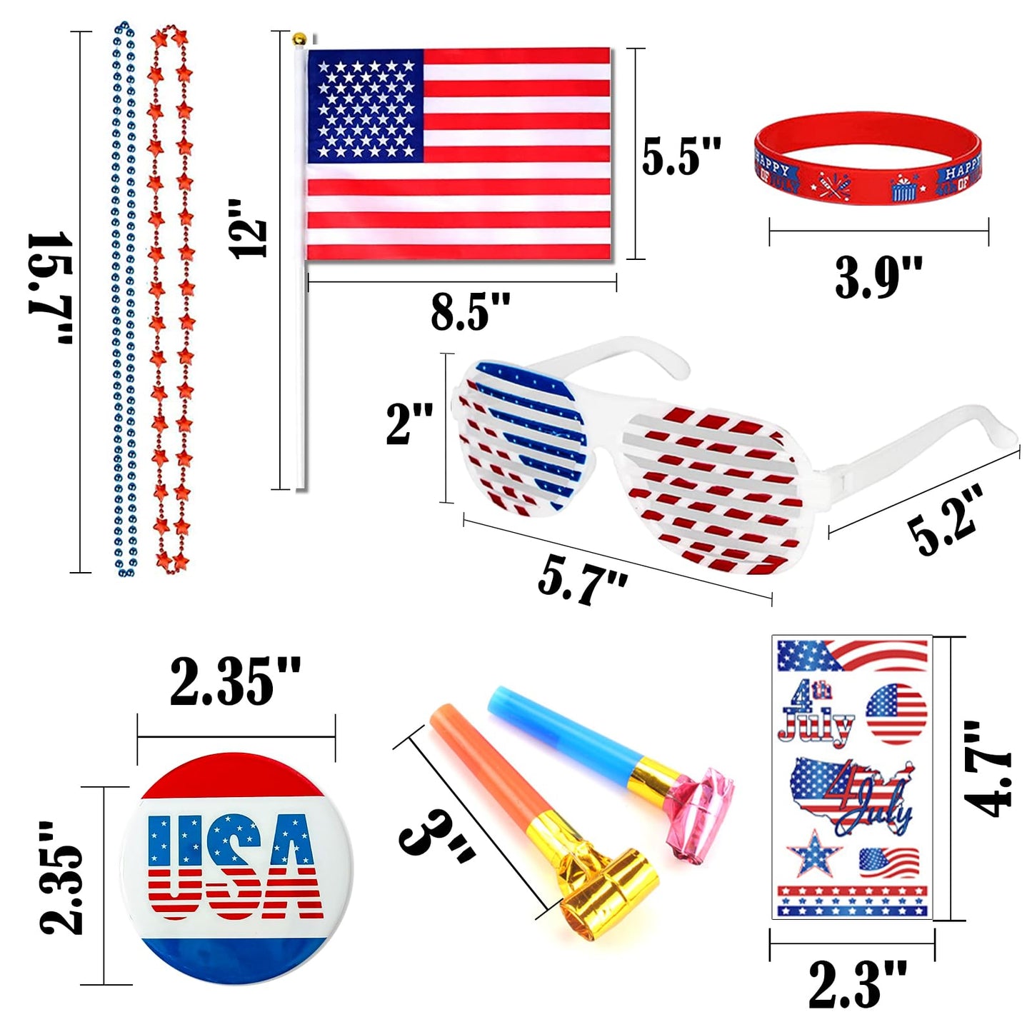 GOAUS Patriotic Party Favors 235 PCS, Red White and Blue Party Supplies, 4th of July Veterans Day Accessories for Kids Adults Men Women Family