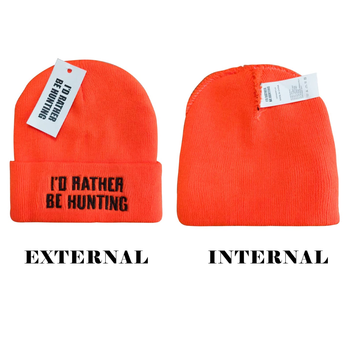 I’d Rather Be Hunting Beanie Hat for Men, Unique Gifts Stocking Stuffers for Father Dad Boys Grandpa Orange