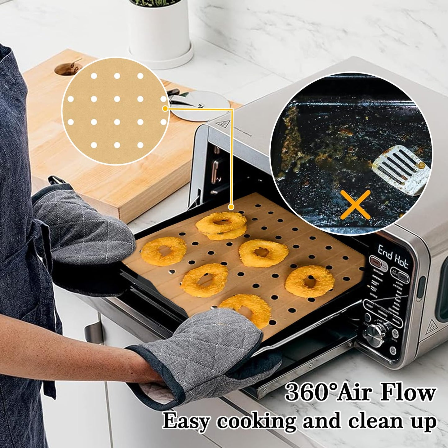 GOAUS Parchment Paper Sheets 13 x 12 Inch, Rectangle Disposable Liners 100 pcs for Air Fryer Toaster Oven, Perforated Baking Paper Fit Ninja, Cuisinart, Breville, Cosori