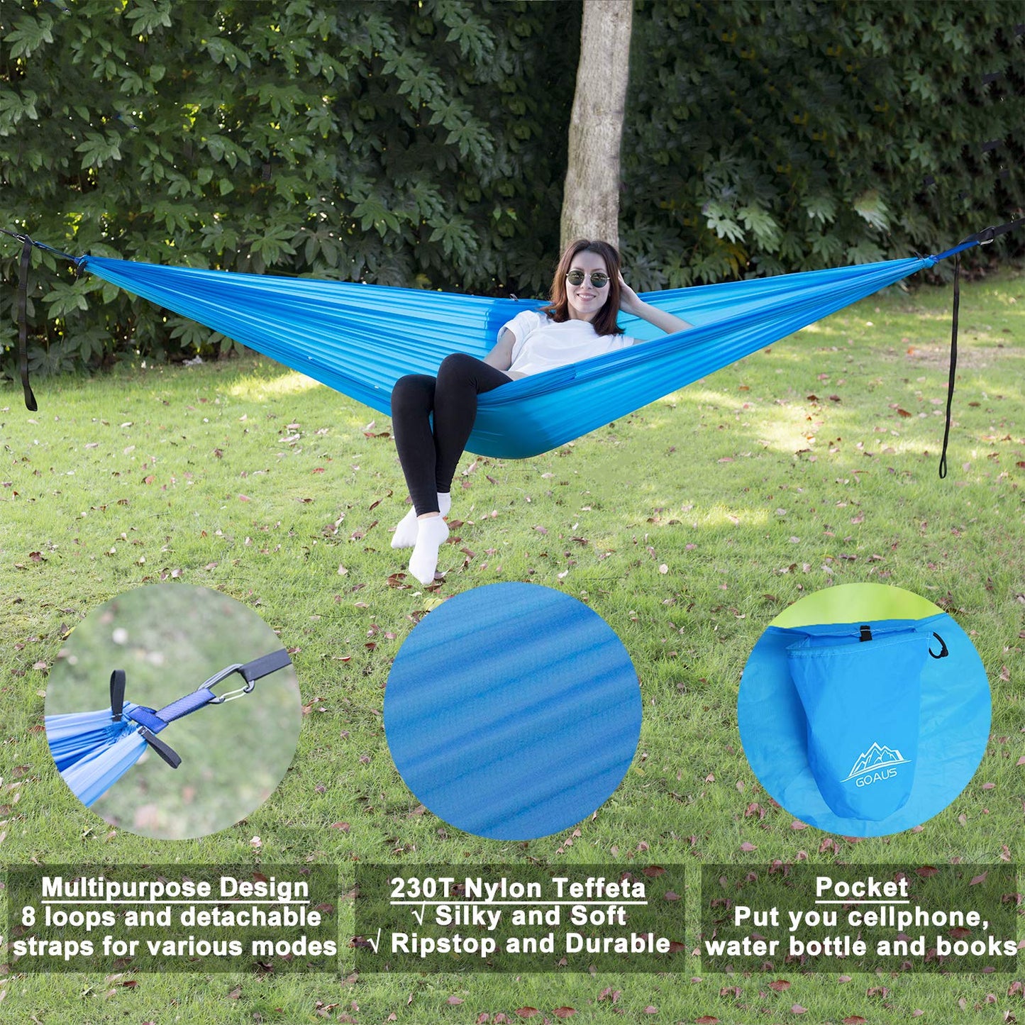 GOAUS Yard Hammock,Portable Camping Hammock with Tree Straps,Multifunctional Waterpoorf Ripstop Lightweight Outdoor Hammock for Backpacking Hiking Camping Travel Beach Yard,Single Use