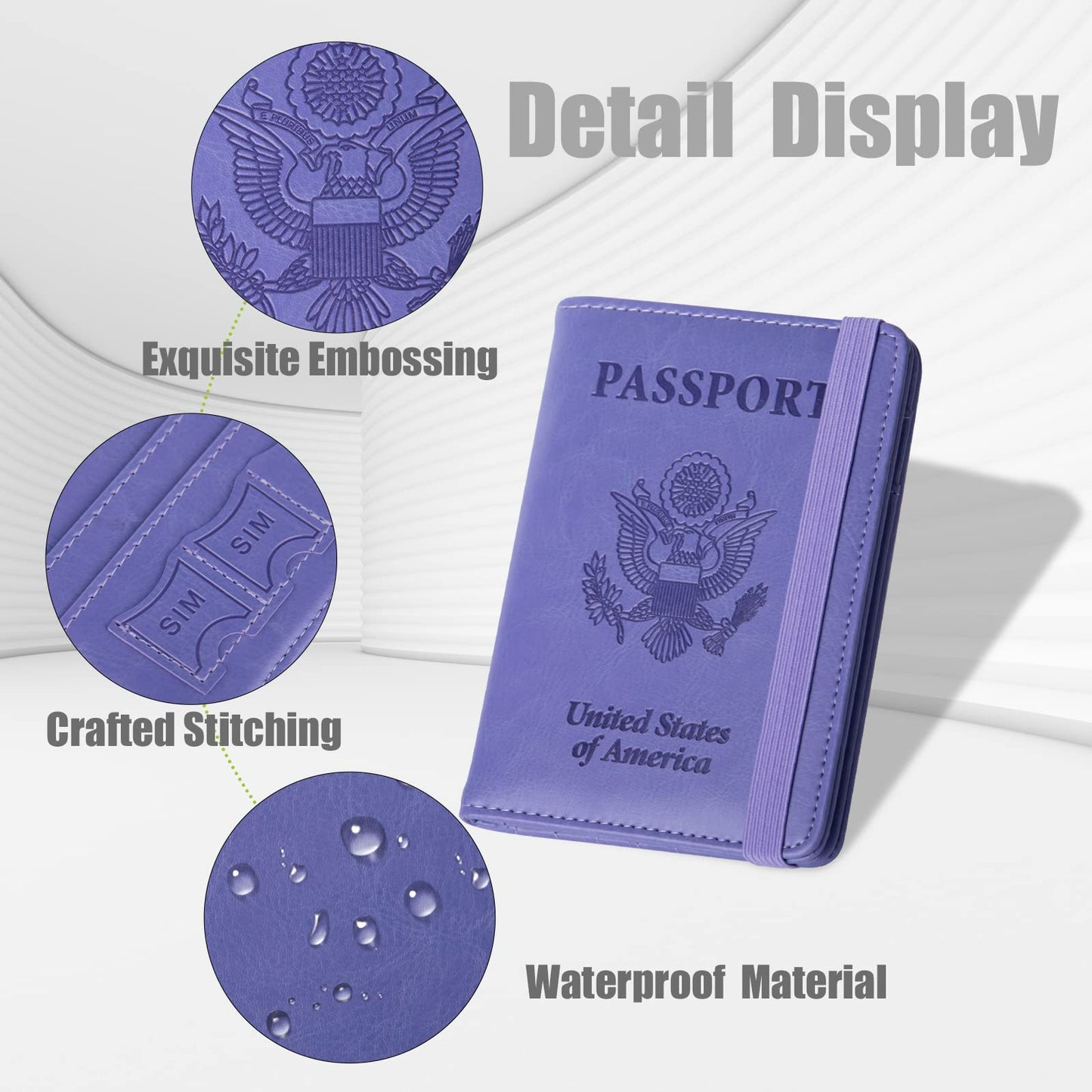 GOAUS Passport Holder with Money Pocket and Card Slots, Men Women Passport Wallet, RFID Blocking Passport Cover, Passport Book Case Purple