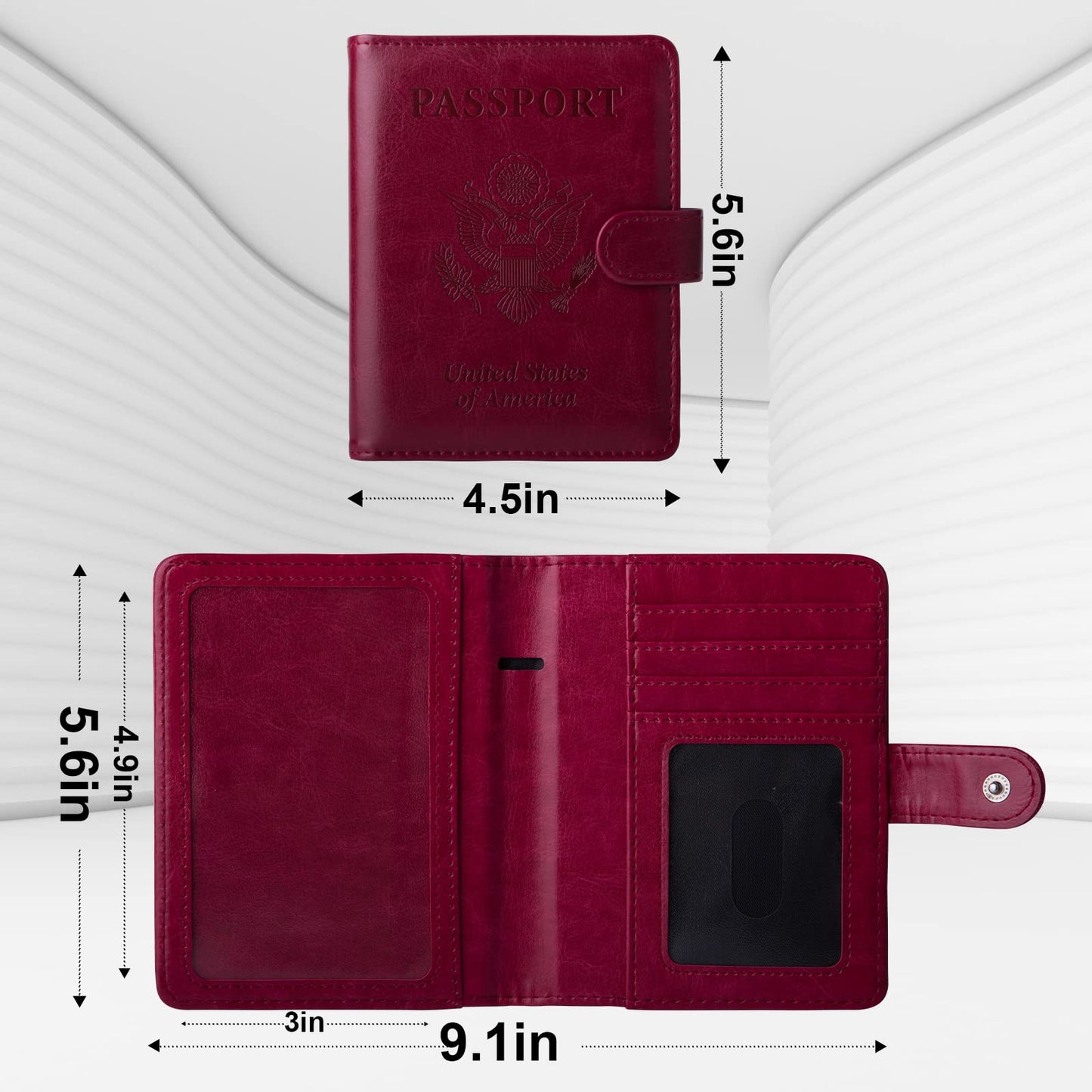 GOAUS Passport Holder with Money Pocket and Card Slots, Men Women Passport Wallet, RFID Blocking Passport Cover, Passport Book Case Wine Red