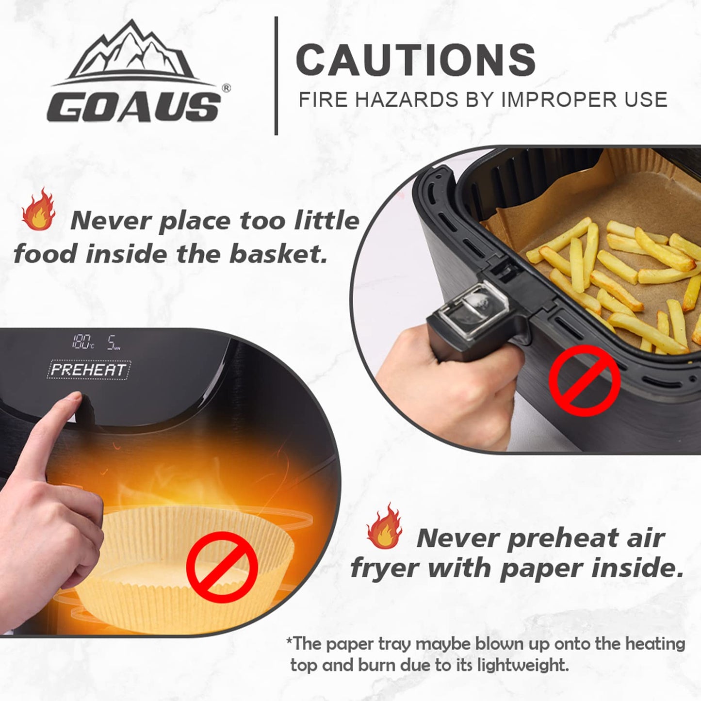 GOAUS Air Fryer 100 Pcs Square Paper Liners Disposable [Extra Large] for 8 Qt or Above Basket, 9 inch Unbleached Non-stick