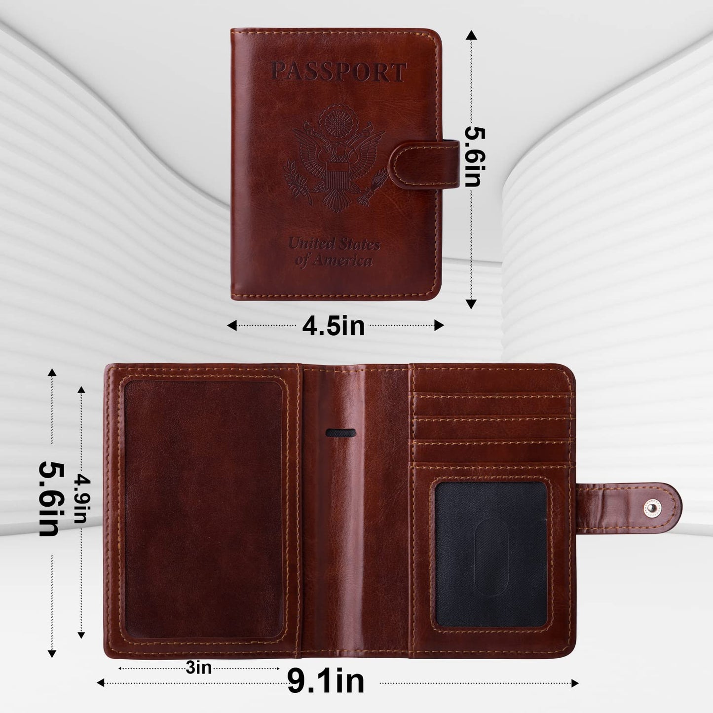 GOAUS Passport Holder with Money Pocket and Card Slots, Men Women Passport Wallet, RFID Blocking Passport Cover, Passport Book Case Brown