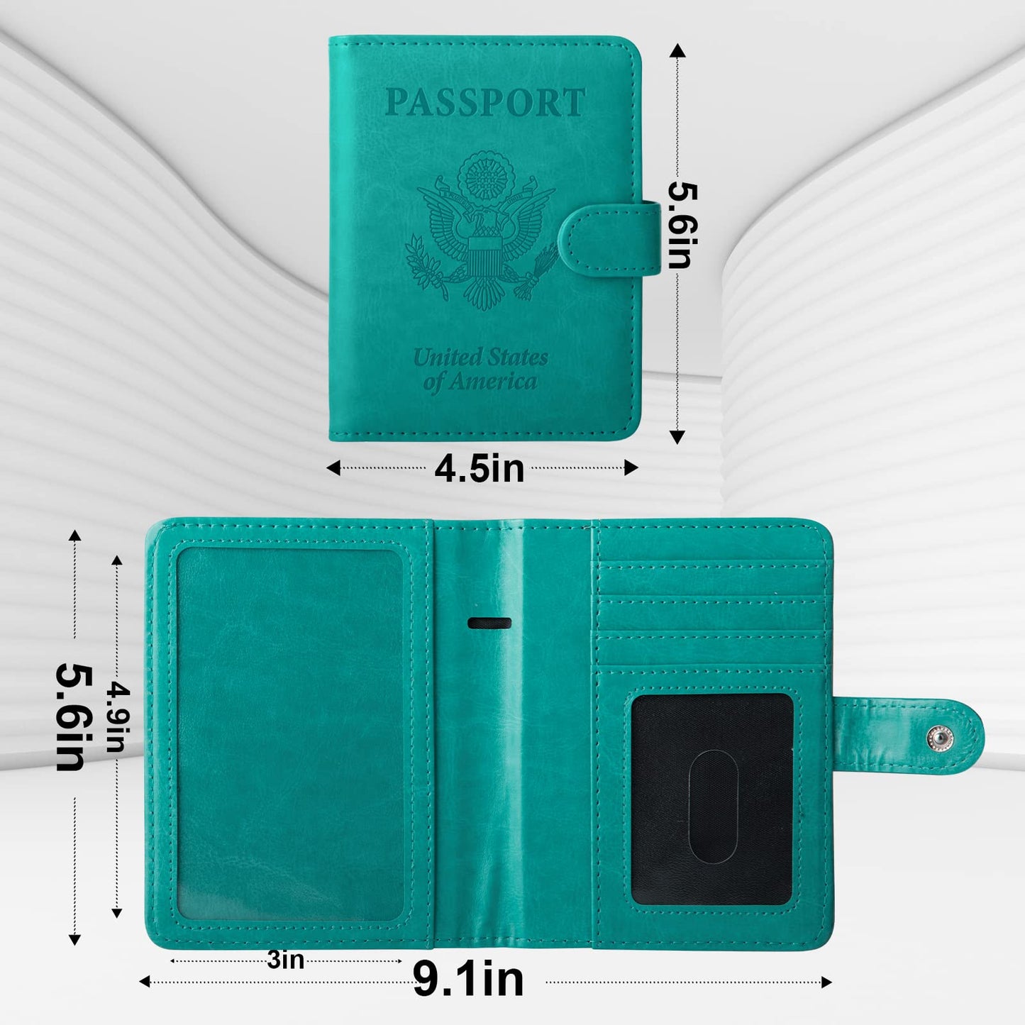 GOAUS Passport Holder with Money Pocket and Card Slots, Men Women Passport Wallet, RFID Blocking Passport Cover, Passport Book Case Turquoise