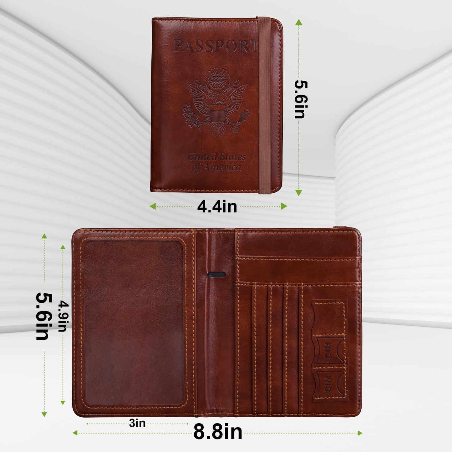 GOAUS Passport Holder with Money Pocket and Card Slots, Men Women Passport Wallet, RFID Blocking Passport Cover, Passport Book Case Brown