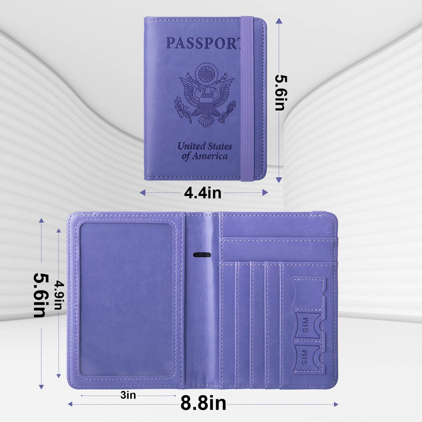 GOAUS Passport Holder with Money Pocket and Card Slots, Men Women Passport Wallet, RFID Blocking Passport Cover, Passport Book Case Purple