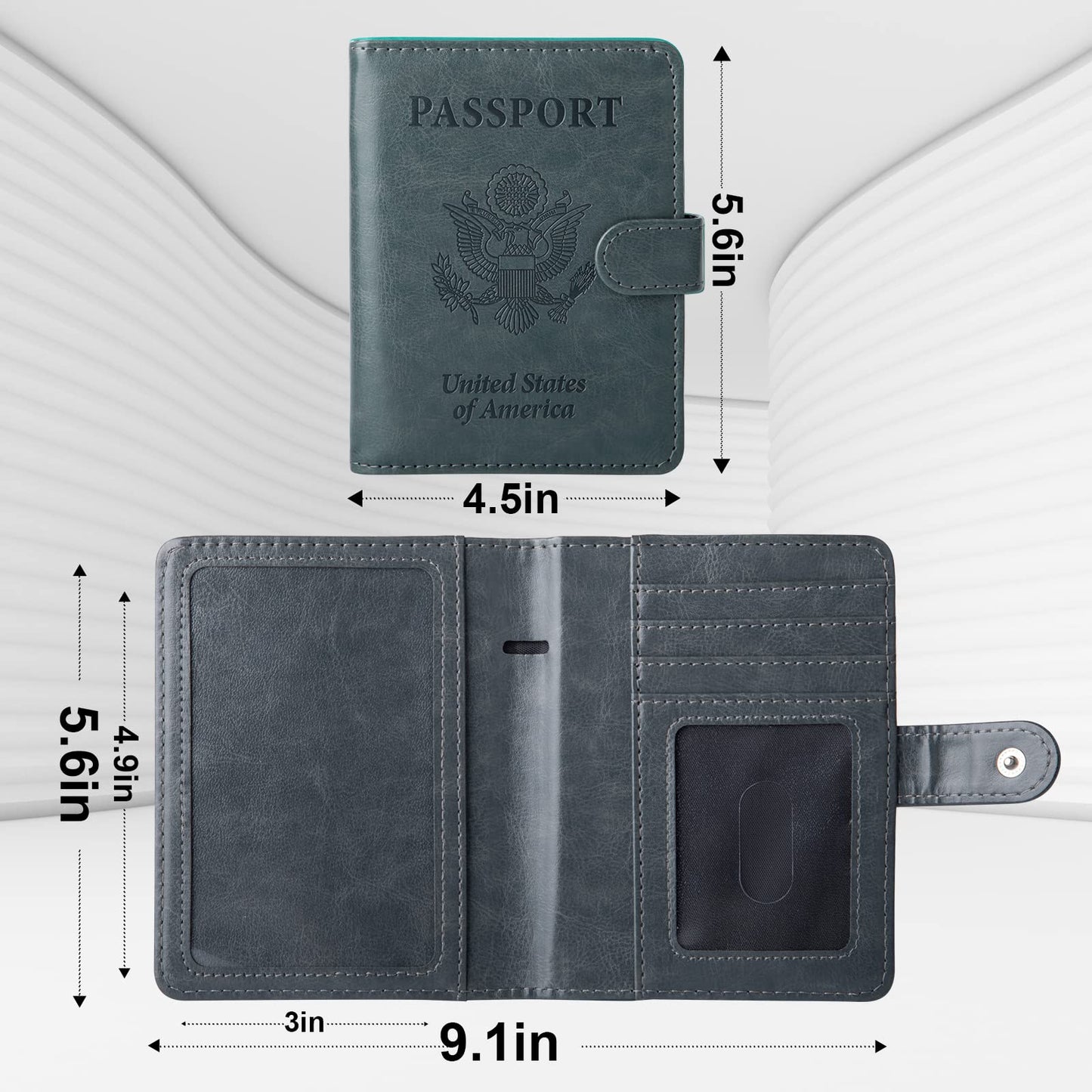 GOAUS Passport Holder with Money Pocket and Card Slots, Men Women Passport Wallet, RFID Blocking Passport Cover, Passport Book Case Grey