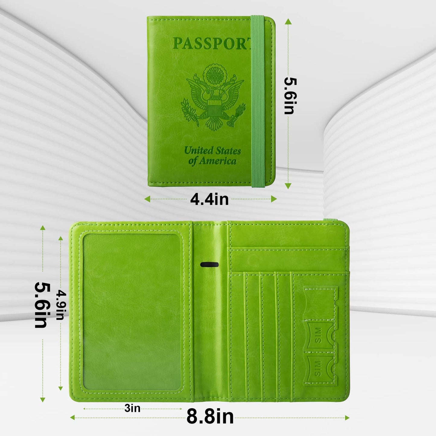 GOAUS Passport Holder with Money Pocket and Card Slots, Men Women Passport Wallet, RFID Blocking Passport Cover, Passport Book Case Green