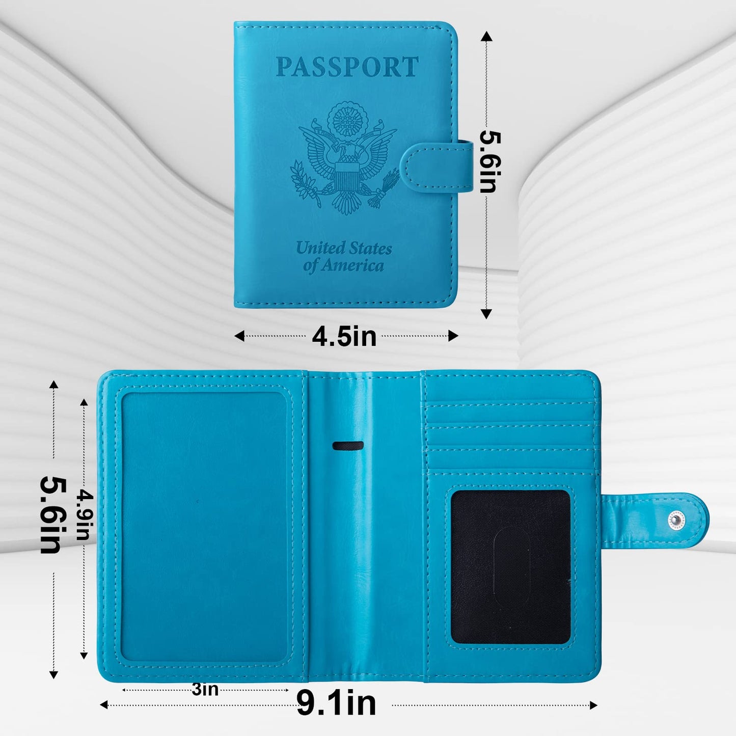 GOAUS Passport Holder with Money Pocket and Card Slots, Men Women Passport Wallet, RFID Blocking Passport Cover, Passport Book Case Blue