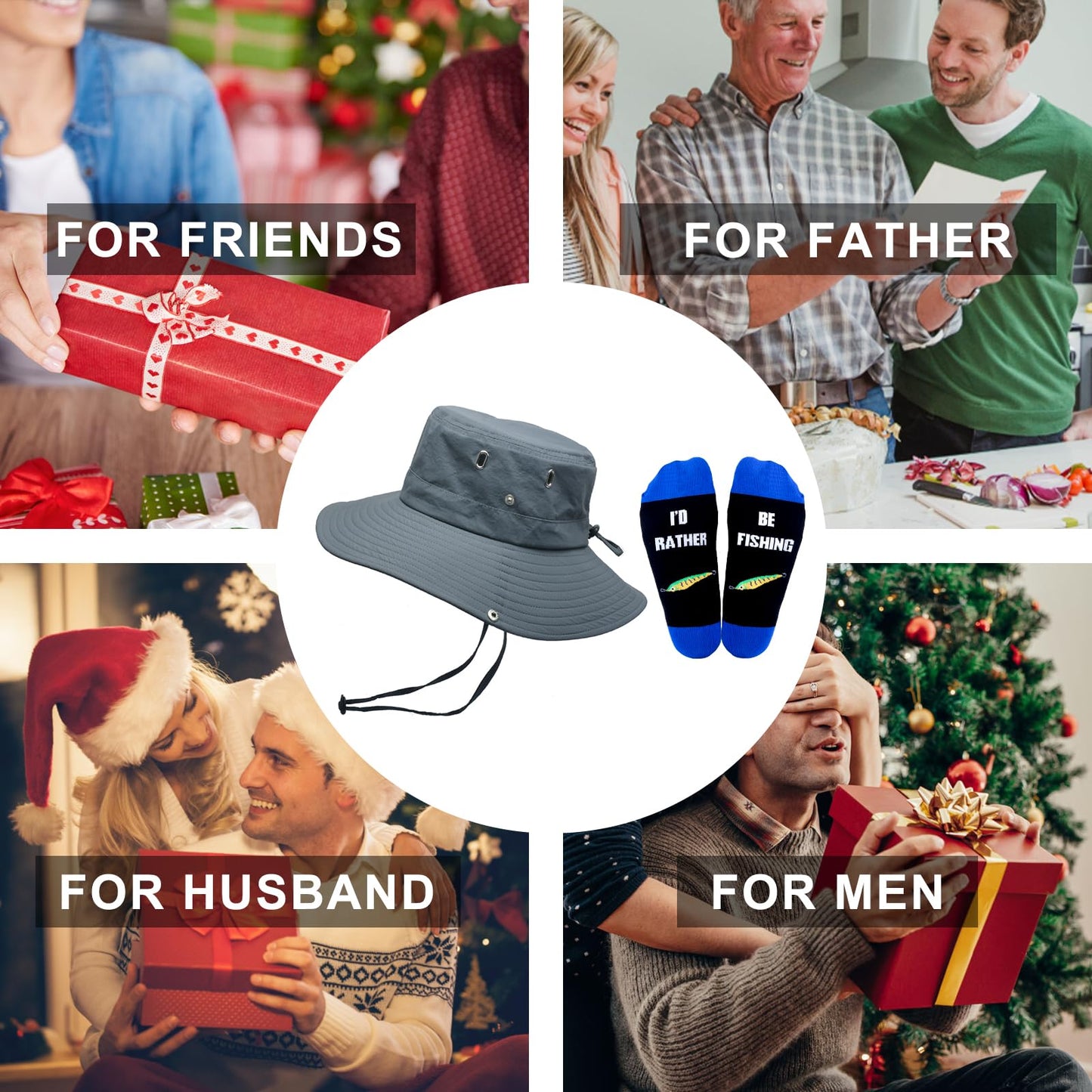 GOAUS Fishing Gifts for Men, Funny Hat and Novelty Socks,Valentines Day Gifts for Him Boys Husband Dad Grandpa