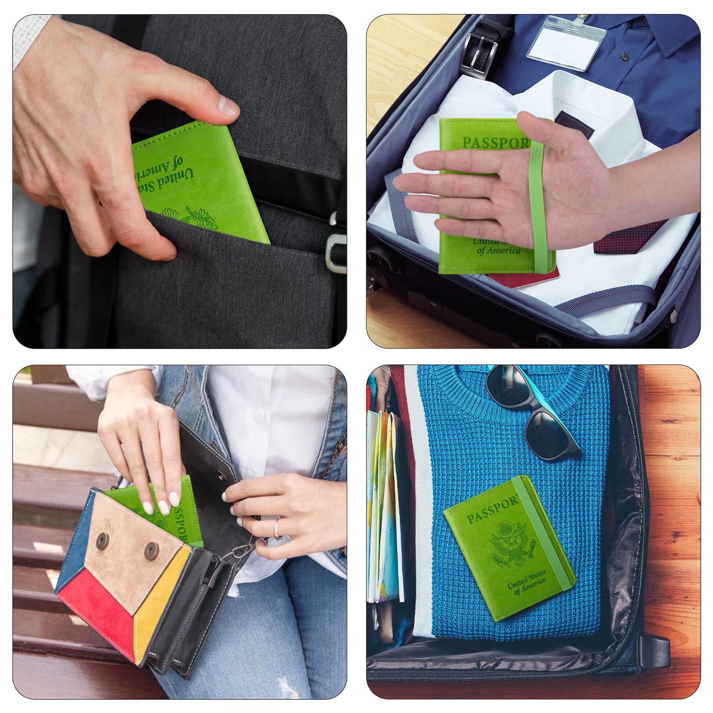 GOAUS Passport Holder with Money Pocket and Card Slots, Men Women Passport Wallet, RFID Blocking Passport Cover, Passport Book Case Green