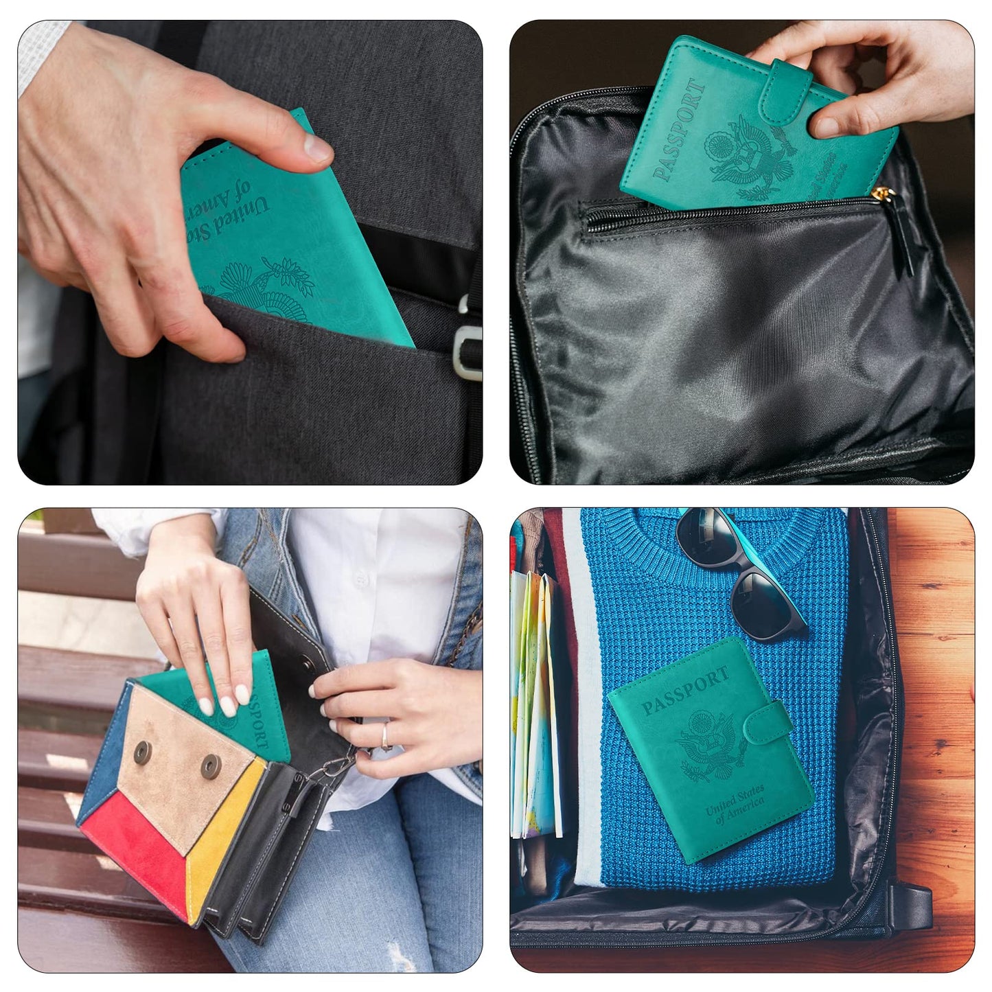 GOAUS Passport Holder with Money Pocket and Card Slots, Men Women Passport Wallet, RFID Blocking Passport Cover, Passport Book Case Turquoise