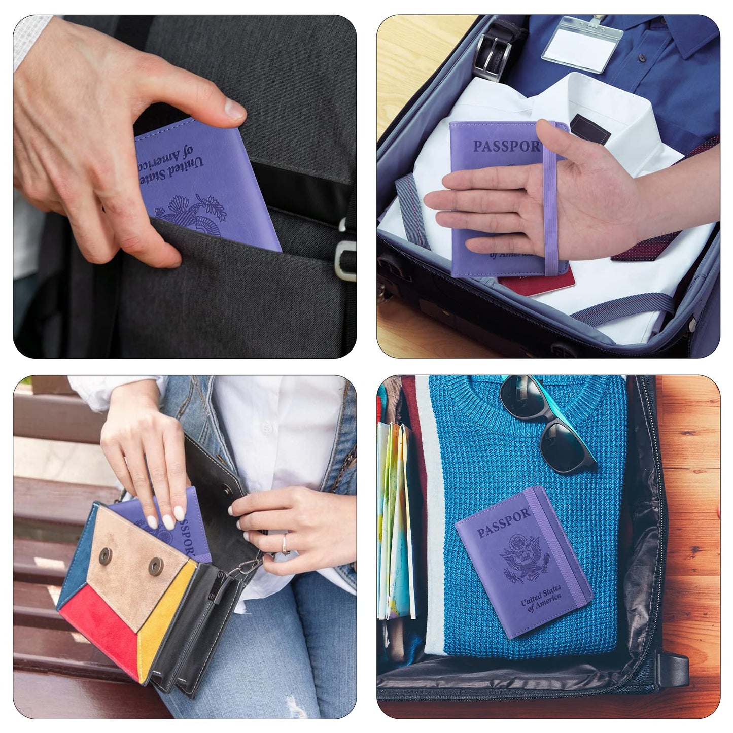 GOAUS Passport Holder with Money Pocket and Card Slots, Men Women Passport Wallet, RFID Blocking Passport Cover, Passport Book Case Purple