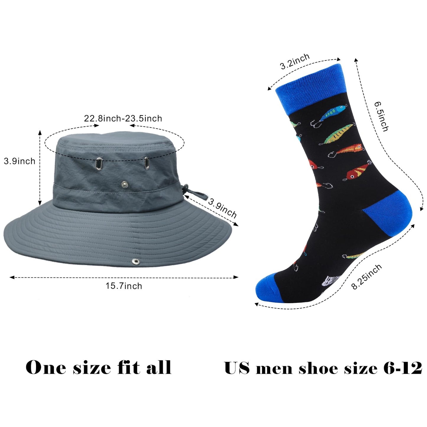 GOAUS Fishing Gifts for Men, Funny Hat and Novelty Socks,Valentines Day Gifts for Him Boys Husband Dad Grandpa