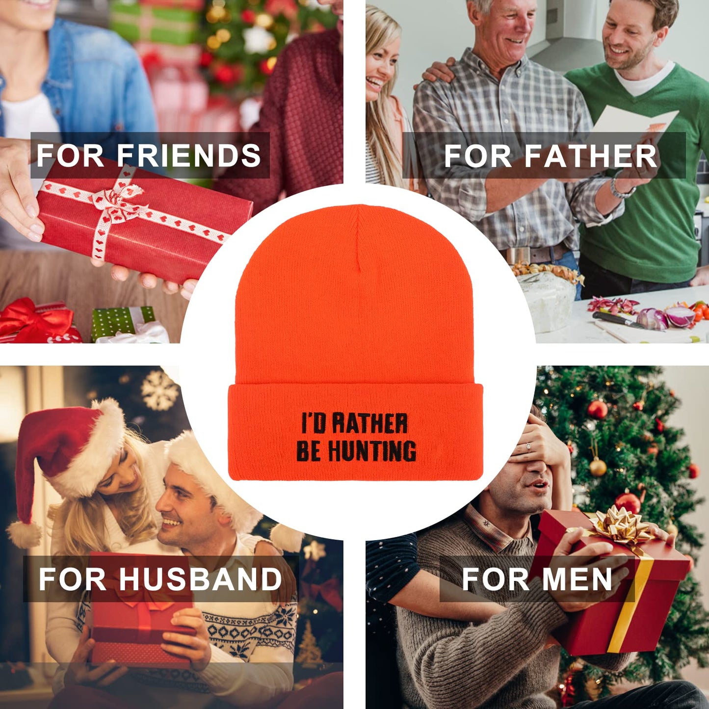 I’d Rather Be Hunting Beanie Hat for Men, Unique Gifts Stocking Stuffers for Father Dad Boys Grandpa Orange