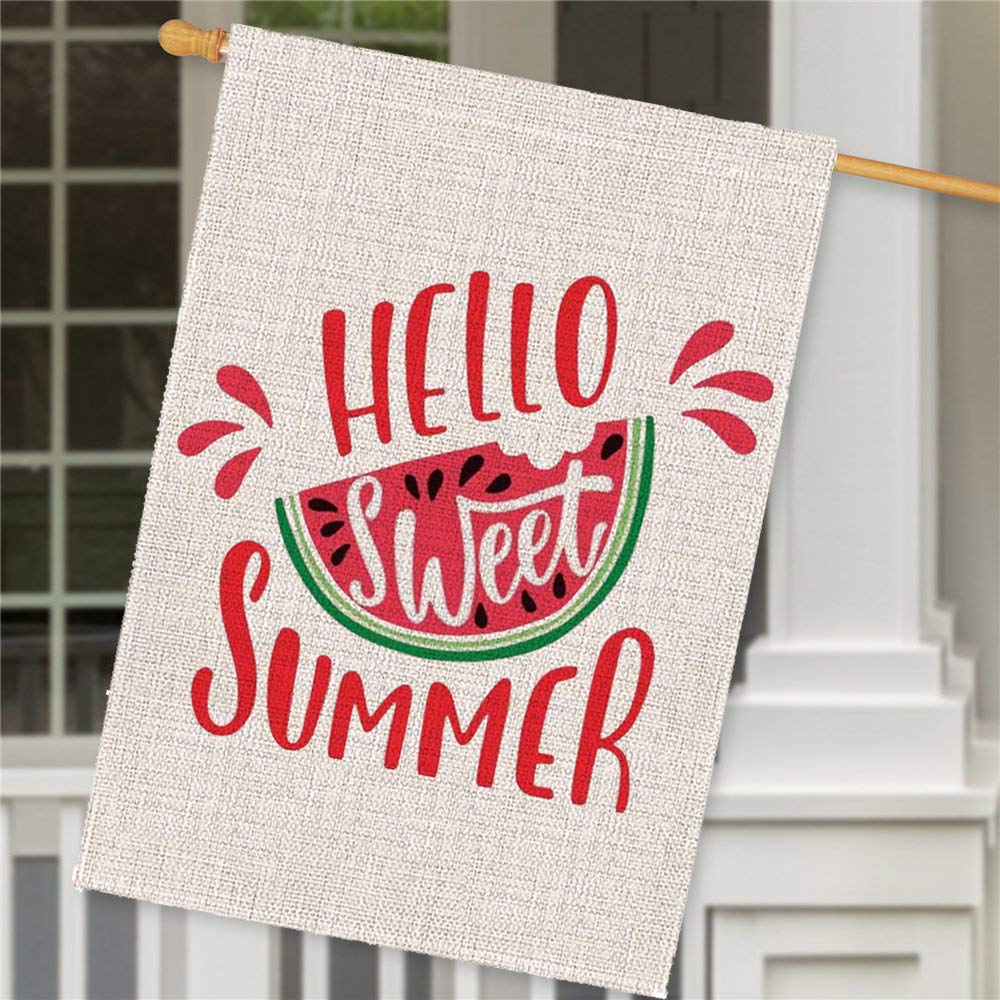 GOAUS Watermelon Summer Welcome House Flag,Double Sided Burlap Decorative Garden Flags for Farmhouse Rustic Home Lawn Yard Indoor Outdoor Decor,28 x 40 Inch