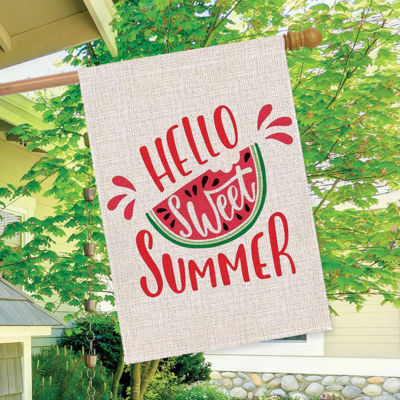 GOAUS Watermelon Summer Welcome House Flag,Double Sided Burlap Decorative Garden Flags for Farmhouse Rustic Home Lawn Yard Indoor Outdoor Decor,28 x 40 Inch