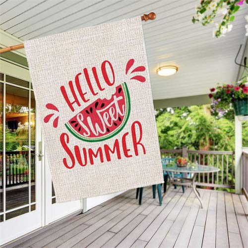 GOAUS Watermelon Summer Welcome House Flag,Double Sided Burlap Decorative Garden Flags for Farmhouse Rustic Home Lawn Yard Indoor Outdoor Decor,28 x 40 Inch