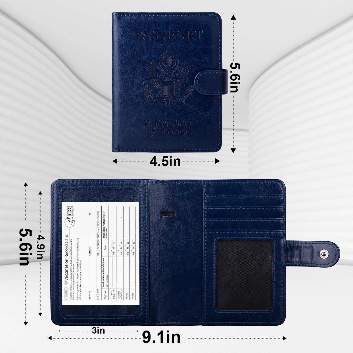 Passport Holder with Vaccine Card Slot, Passport and Vaccine Card Holder Combo RFID Blocking, PU Leather Passport Wallet Cover Case Book with Snap Closure