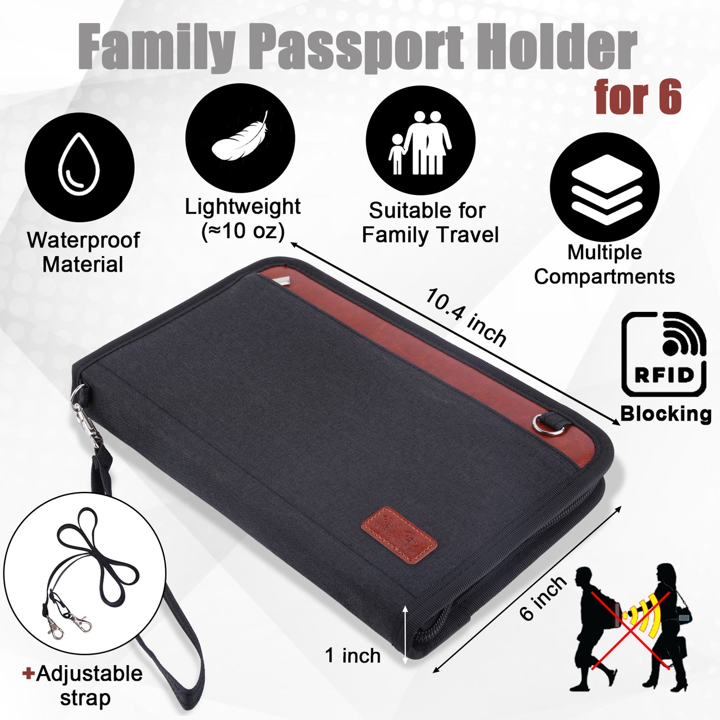 GOAUS Passport Wallet Travel Document Organizer Zippered Case RFID Blocking, Multiple Passport Holder for Family of 4 to 6