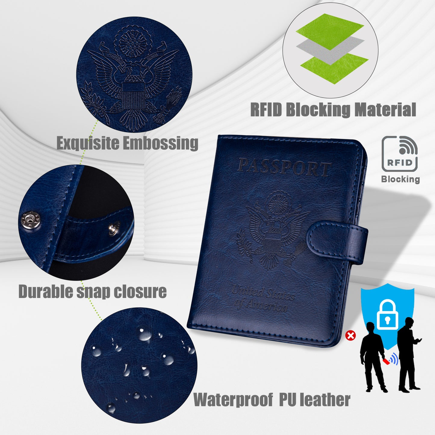 Passport Holder with Vaccine Card Slot, Passport and Vaccine Card Holder Combo RFID Blocking, PU Leather Passport Wallet Cover Case Book with Snap Closure