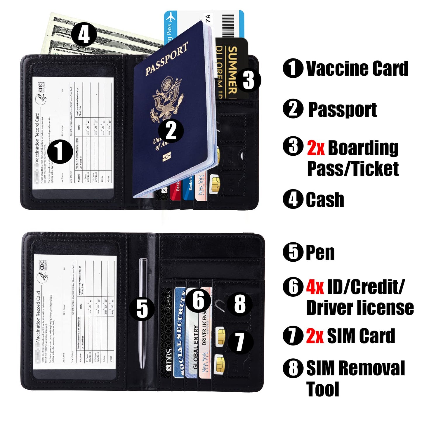 GOAUS Passport Holder with Vaccine Card Slot, RFID Blocking Passport and Vaccine Card Holder Combo, Travel Wallet Cover Case Book with Elastic Band…