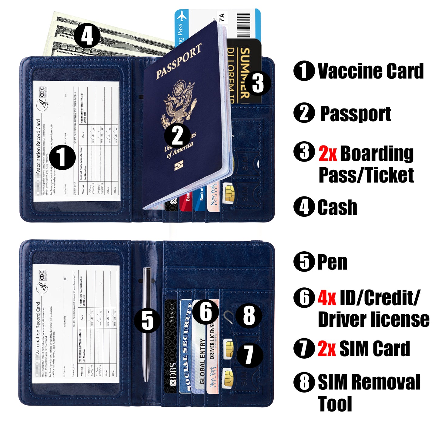 GOAUS Passport Holder with Vaccine Card Slot, RFID Blocking Passport and Vaccine Card Holder Combo, Travel Wallet Cover Case Book with Elastic Band