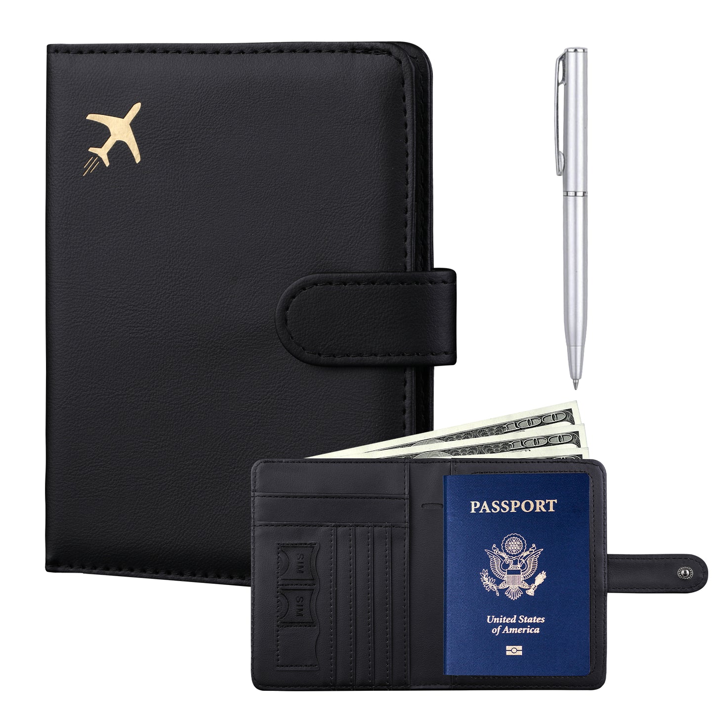 GOAUS Passport Holder with Vaccine Card Slot, RFID Blocking Passport and Vaccine Card Holder Combo, Travel Wallet Passport Book Cover Case Black