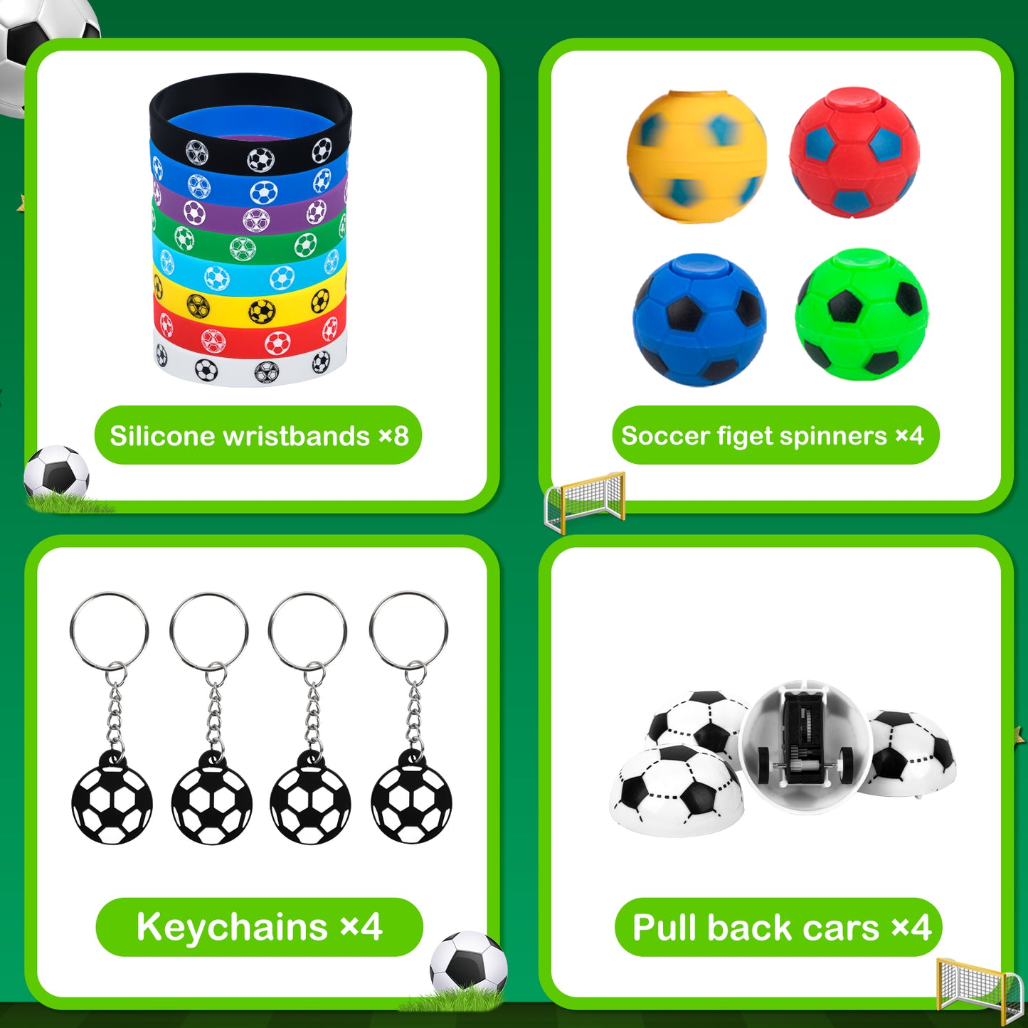 GOAUS Soccer Party Favors for Kids 56 Pack, Bulk Soccer Themed Small Toys as Classroom Treasure Box Toys, Goodie Bag Stuffers, Pinata fillers, Carnival Prizes, Birthday Gifts, Student Rewards  USD$1399USD$13.99