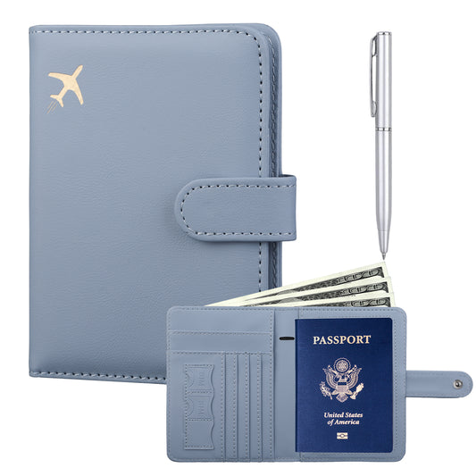 GOAUS Passport Holder with Vaccine Card Slot, RFID Blocking Passport and Vaccine Card Holder Combo, Travel Wallet Passport Book Cover Case Blue