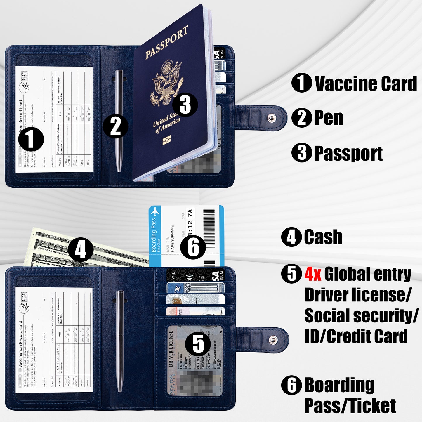 Passport Holder with Vaccine Card Slot, Passport and Vaccine Card Holder Combo RFID Blocking, PU Leather Passport Wallet Cover Case Book with Snap Closure