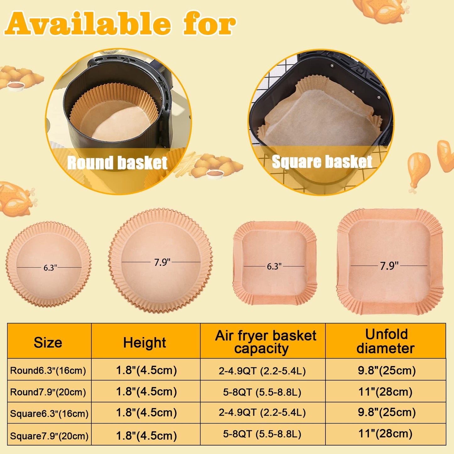 GOAUS Air Fryer 100 Pcs Round Paper Liners Disposable for 2 to 4.9 Qt Basket, 6.3 inch Unbleached Non-stick Oil-proof Parchment Paper