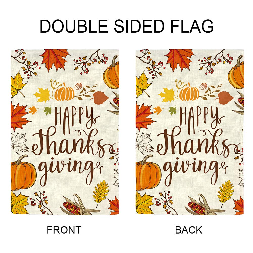 GOAUS Happy Thanksgiving Garden Flag,Fall Maple Leaf Leaves Pumpkin Farm Harvest,Double Sided Burlap Decorative House Flags for Home Lawn Yard Indoor Outdoor Decor,12 x 18 Inch