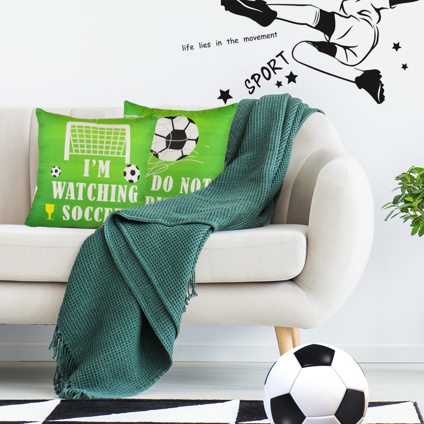 Soccer Gifts Pillow Cover Case 18x18 inch and Funny Soccer Socks Combo, Sports Room Decor Party Decorations Supplies, Soccer Lover Gift Idea Christmas Stocking Stuffers for Teen Boys Men Him