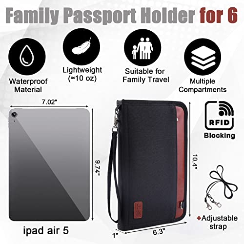 GOAUS Passport Wallet Travel Document Organizer [Extra Large] Zippered Case RFID Blocking, Multiple Passport Holder for Family of 4 to 6