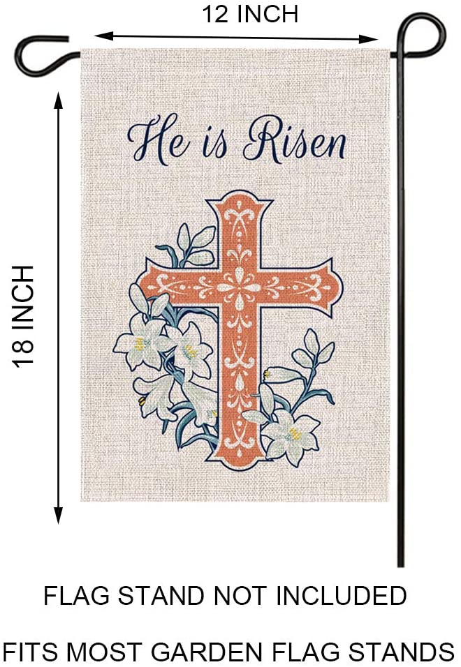 GOAUS He is Risen Cross and Lilies Easter Small Purple Garden Flag,Double Sided Burlap Decorative Spring House Flags for Home Lawn Yard Indoor Outdoor Decor,12 x 18 Inch