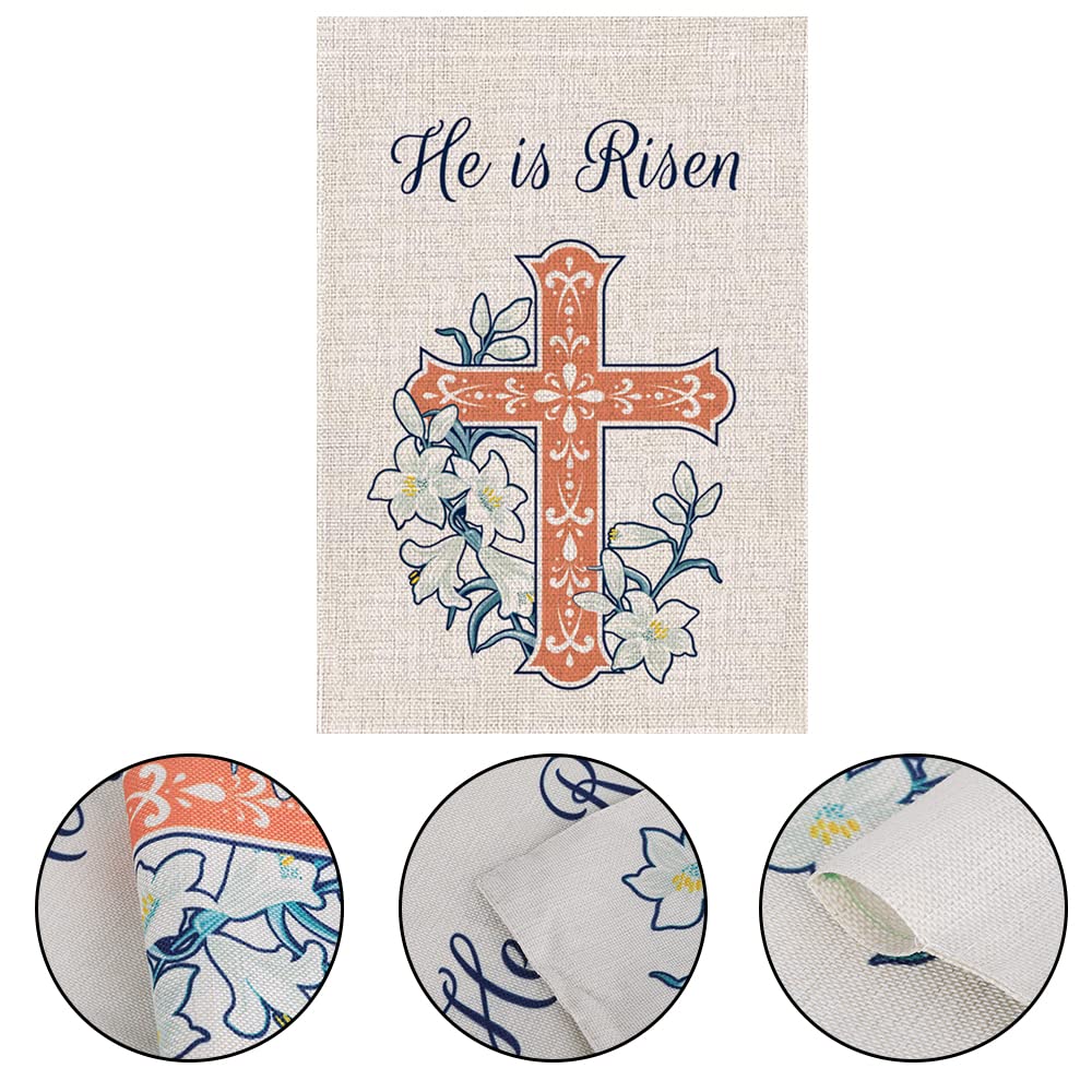 GOAUS He is Risen Cross and Lilies Easter Large House Flag,Double Sided Burlap Decorative Spring Garden Flags for Home Lawn Yard Indoor Outdoor Decor,28 x 40 Inch