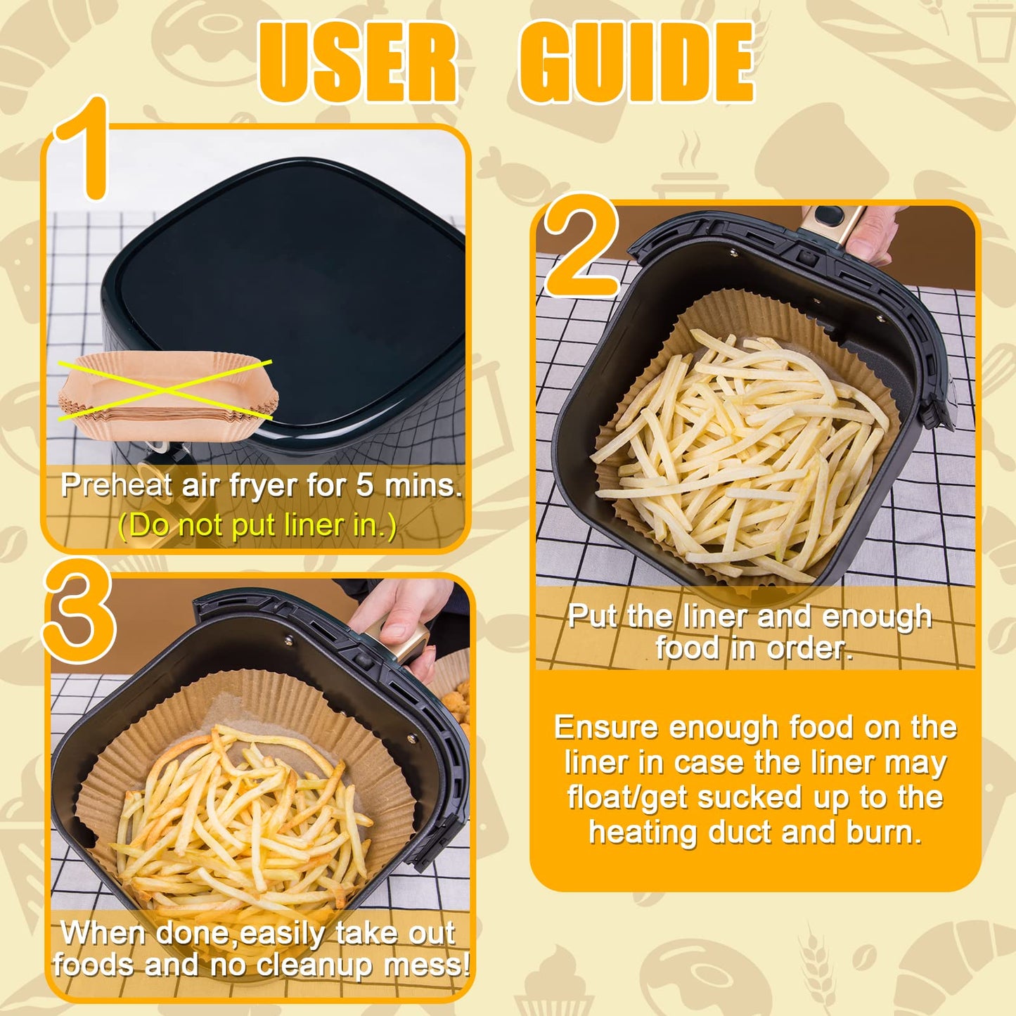 GOAUS Air Fryer 100 Pcs Square Paper Liners Disposable Large for 5 to 8 Qt Basket, 7.9 inch Unbleached Non-stick Oil-proof Parchment Paper